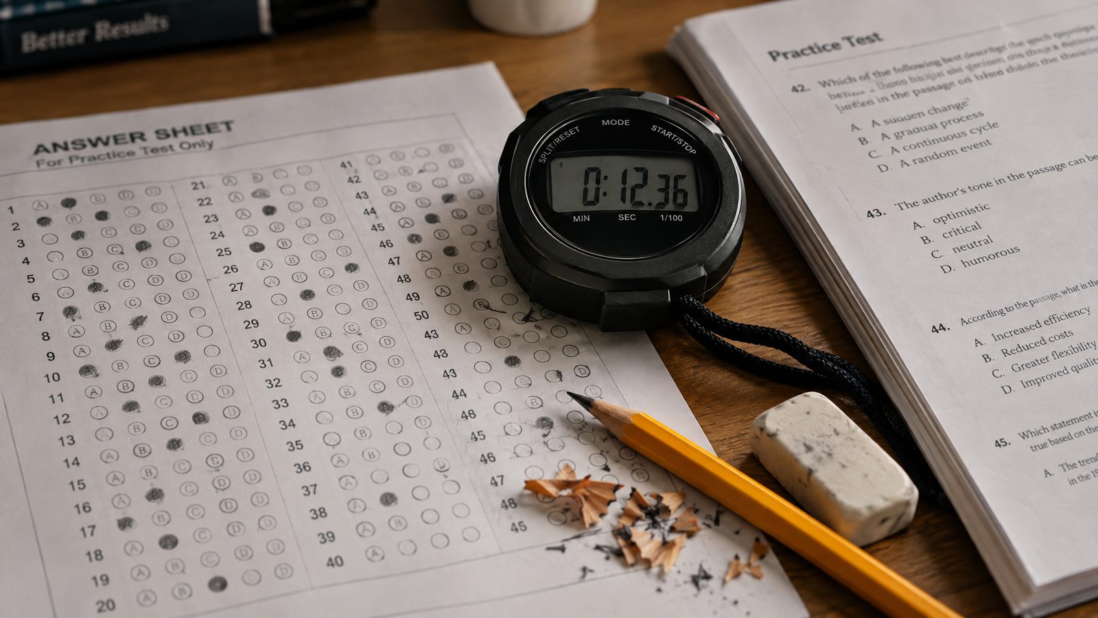 Deneme sınavı optik formu ve kronometre